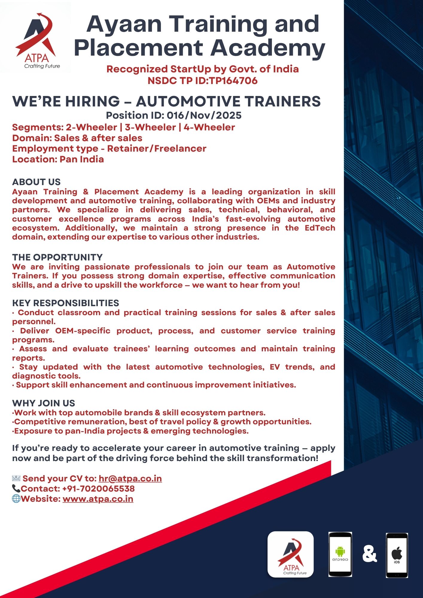 Automotive Trainers- Position ID: 016/Nov/2025
