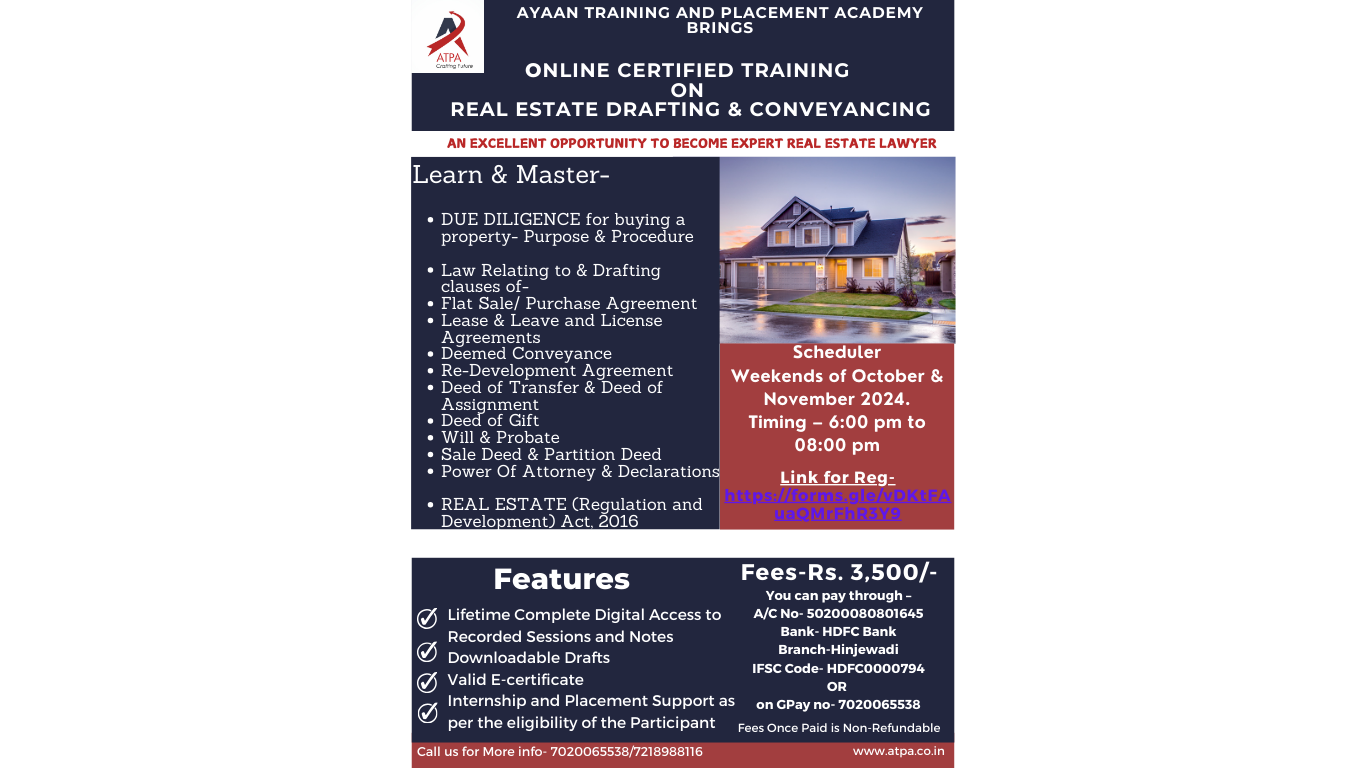 Online Certified Training on Real Estate Drafting & Conveyancing