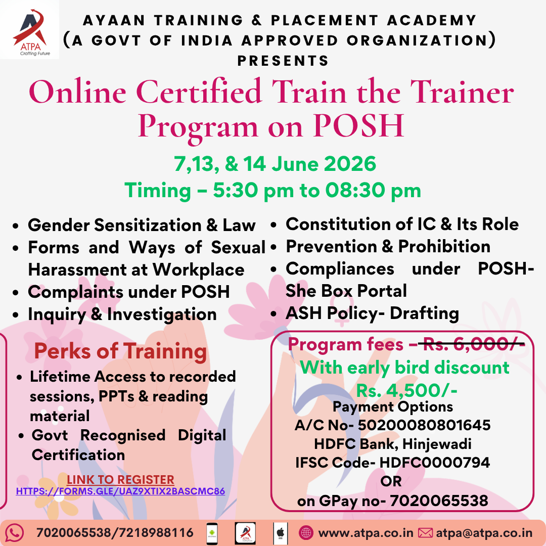 Online Certified Train the Trainer Program on POSH